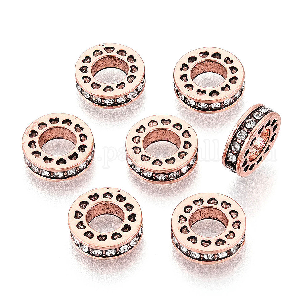 Rhinestone Spacer Beads Red Copper with Clear Crystals - pk 10