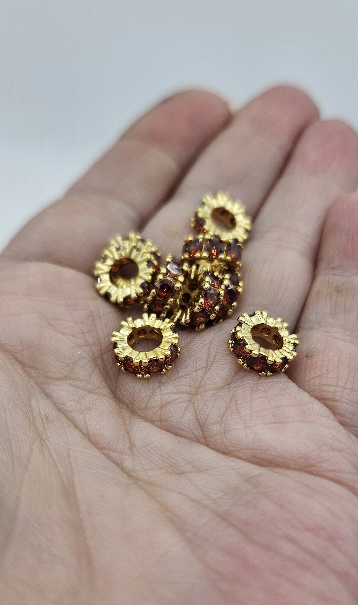 CZ Spacer Beads Gold with Amber Stones