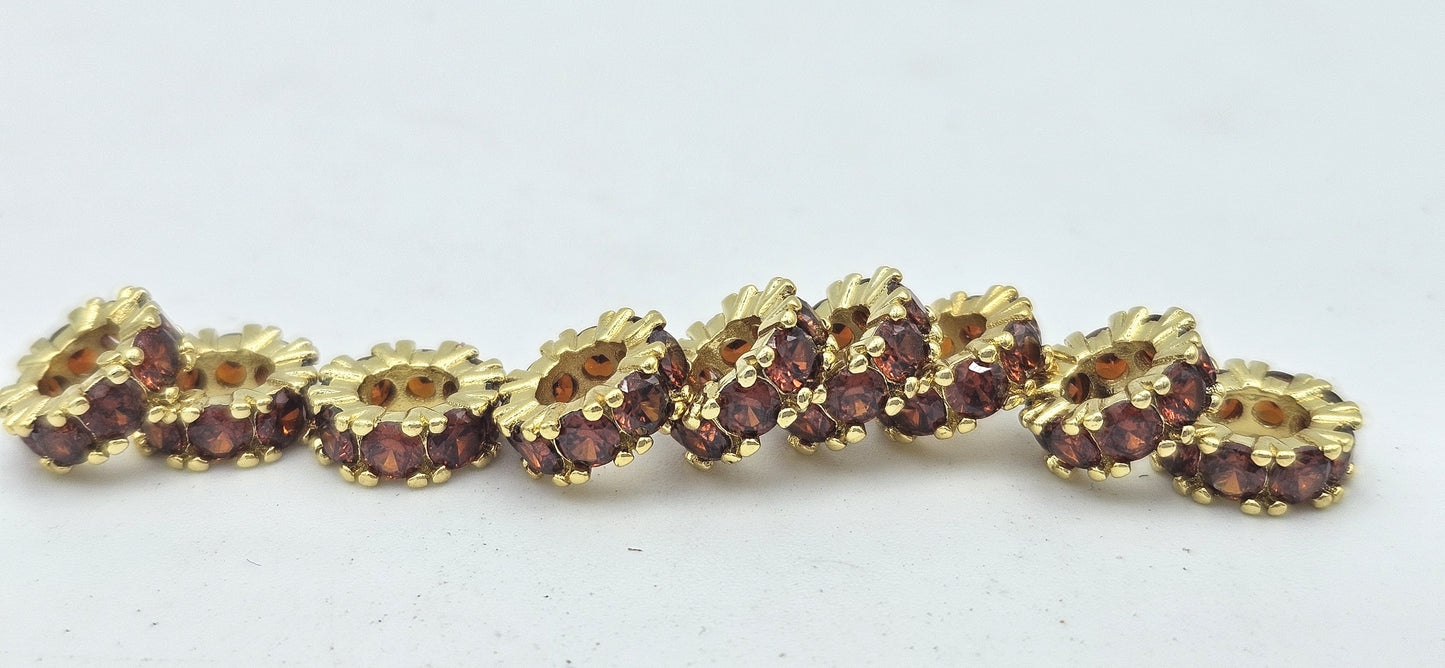 CZ Spacer Beads Gold with Amber Stones