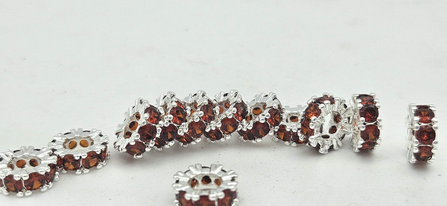 CZ Spacer Beads Silver with Amber Stones