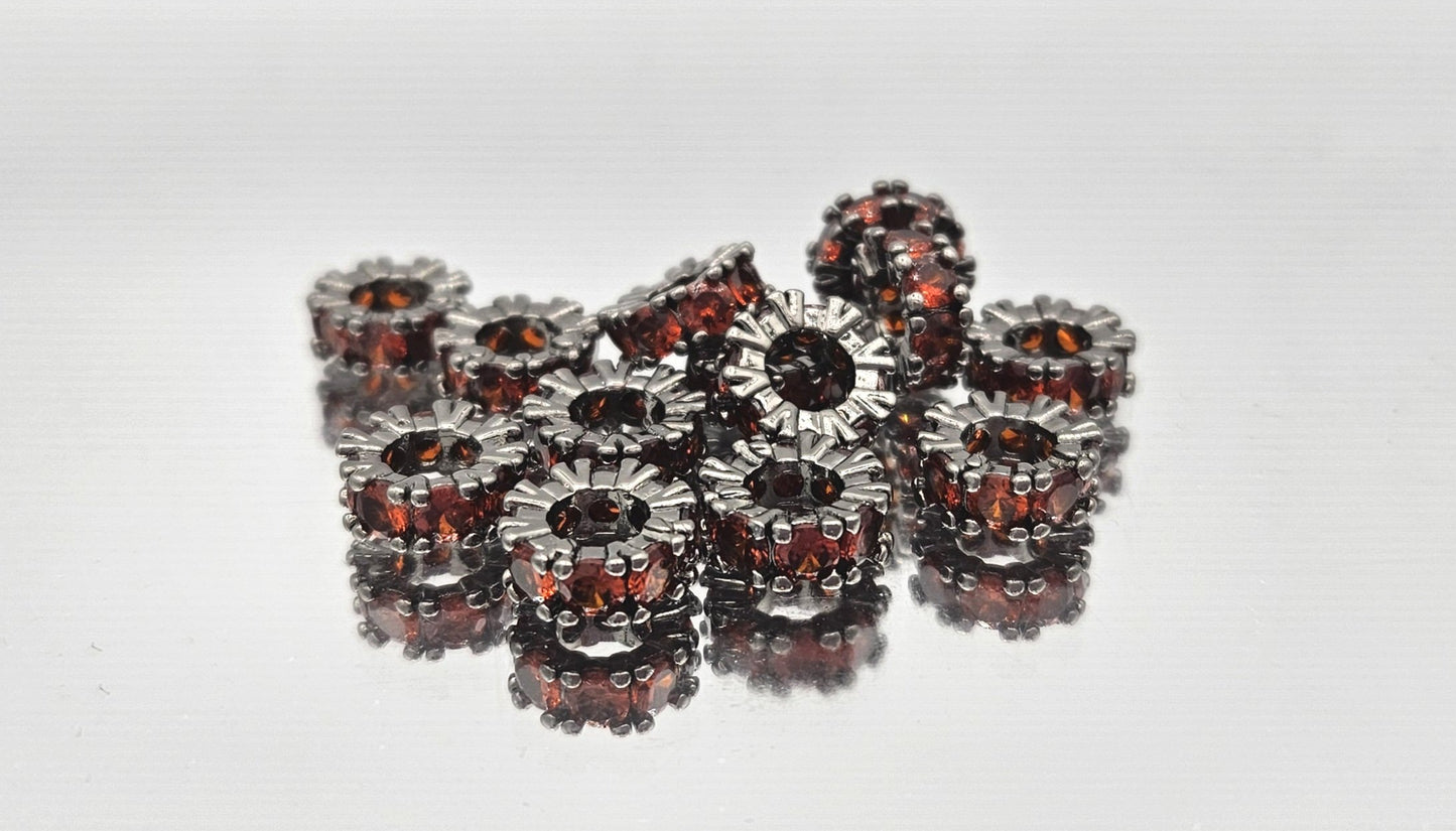 CZ Spacer Beads Gunmetal with Amber Stones
