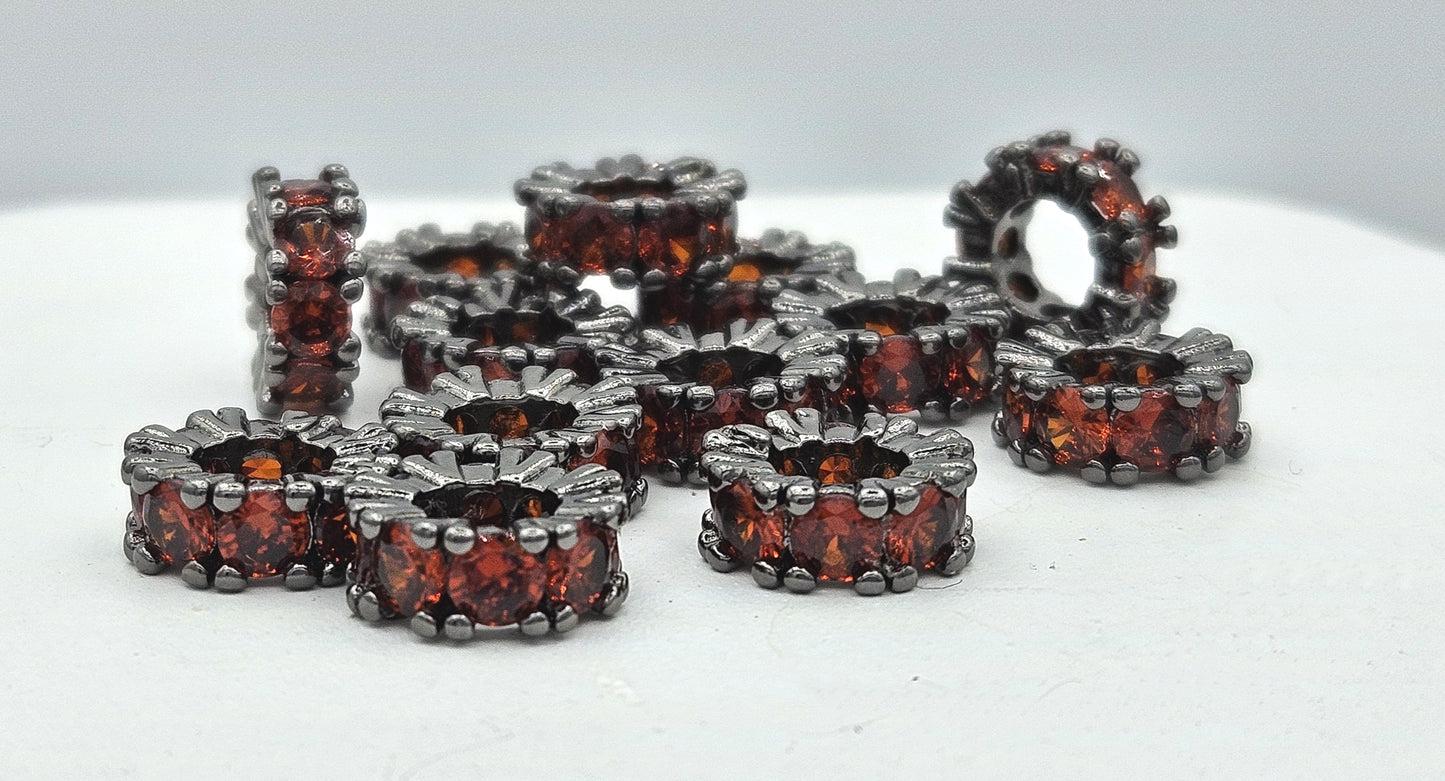 CZ Spacer Beads Gunmetal with Amber Stones