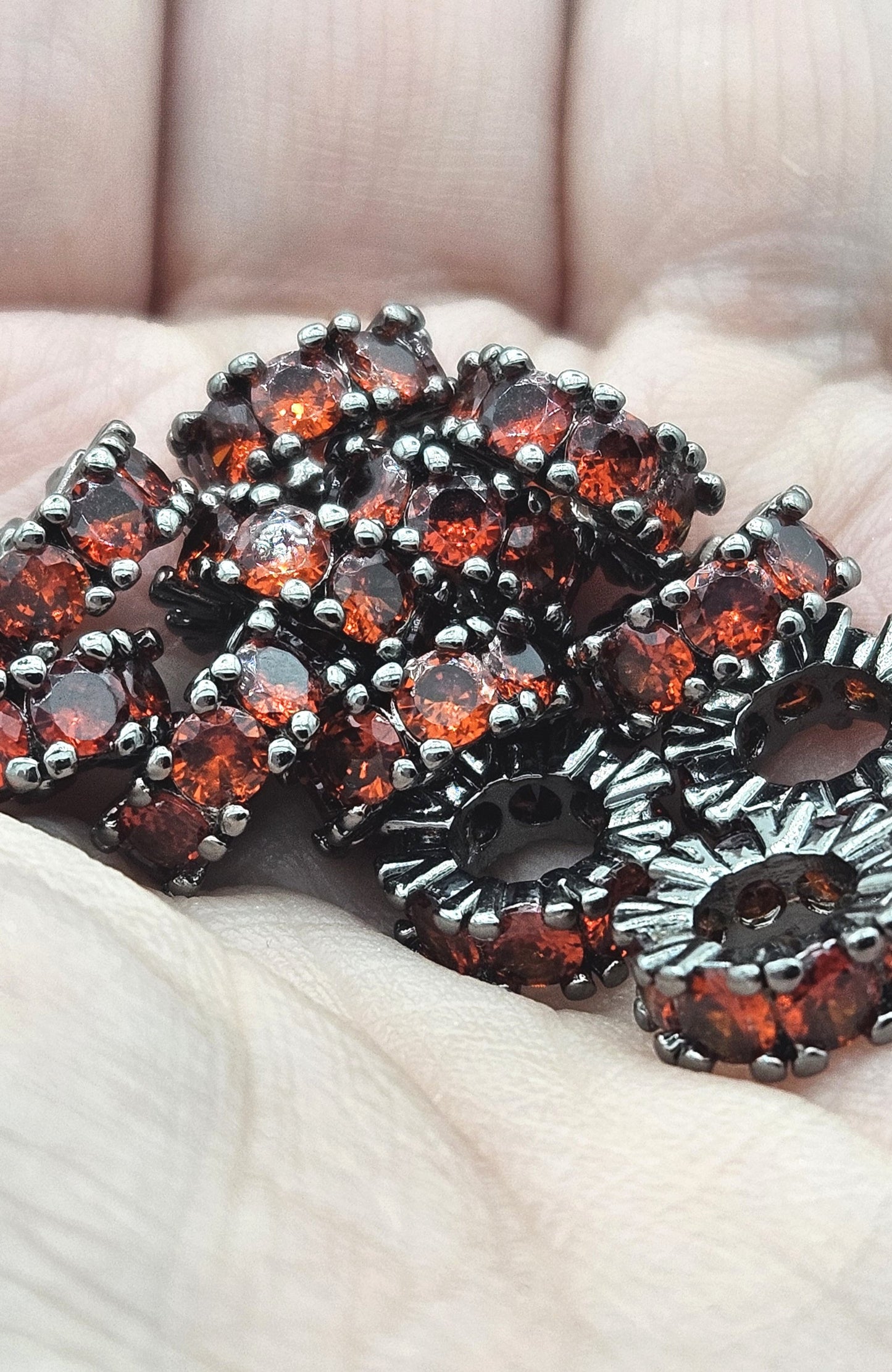 CZ Spacer Beads Gunmetal with Amber Stones