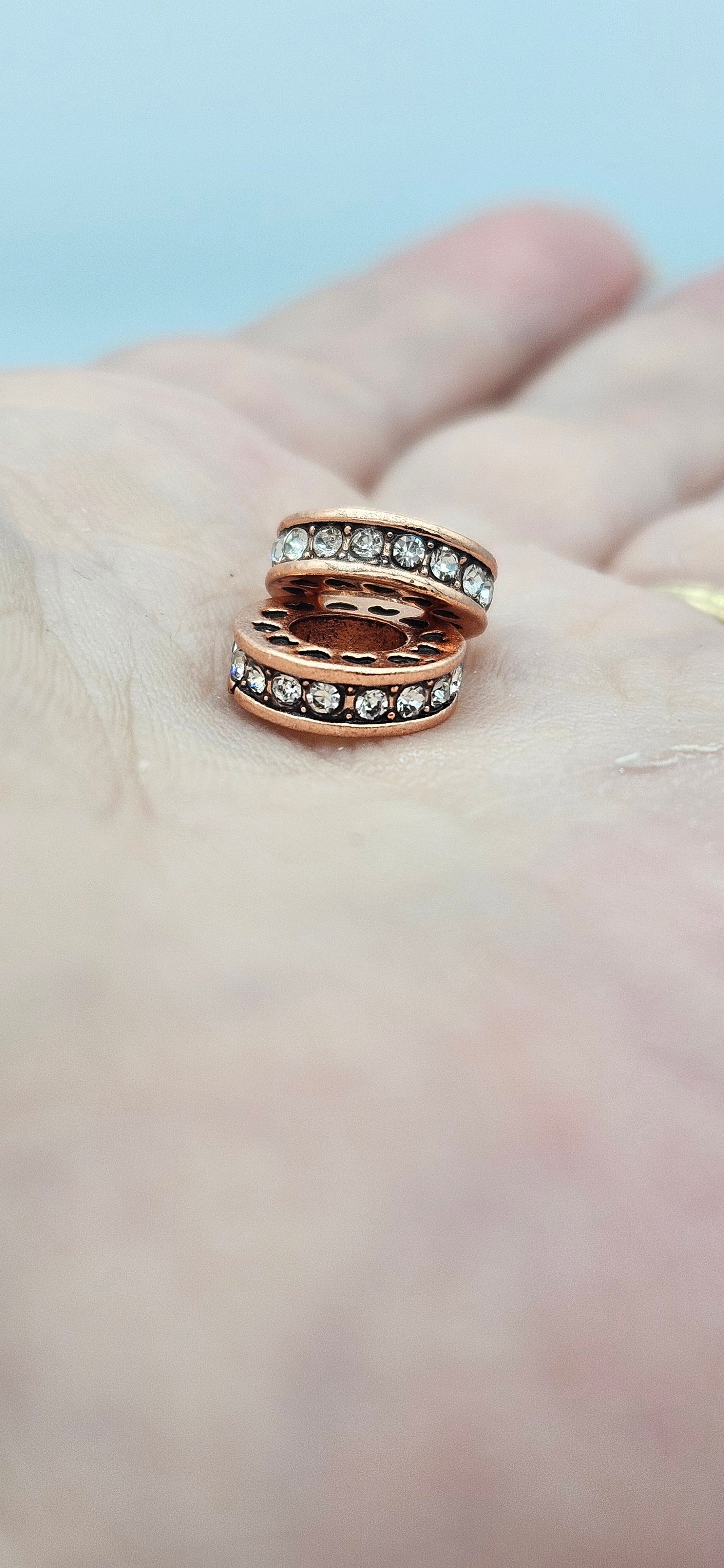 Rhinestone Spacer Beads Red Copper with Clear Crystals - pk 10