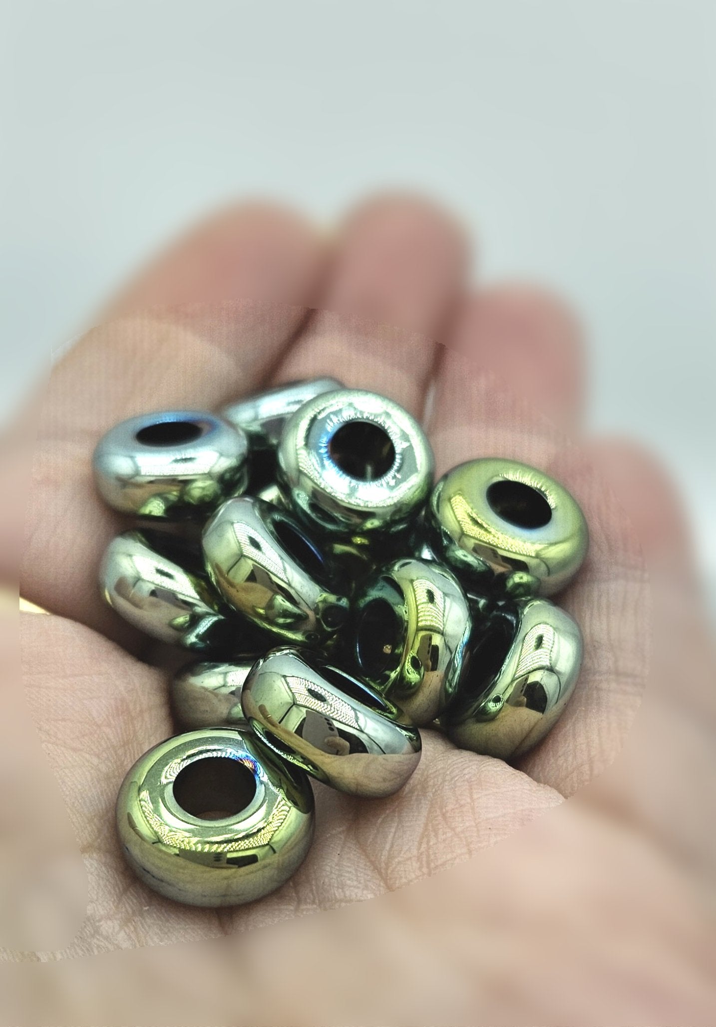 Hematite Green Teal Gold Spacer Beads - pk of 4