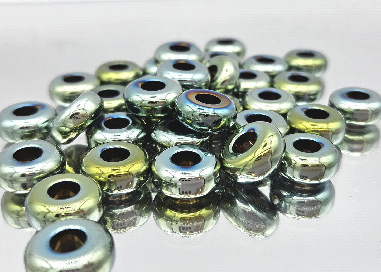 Hematite Green Teal Gold Spacer Beads - pk of 4