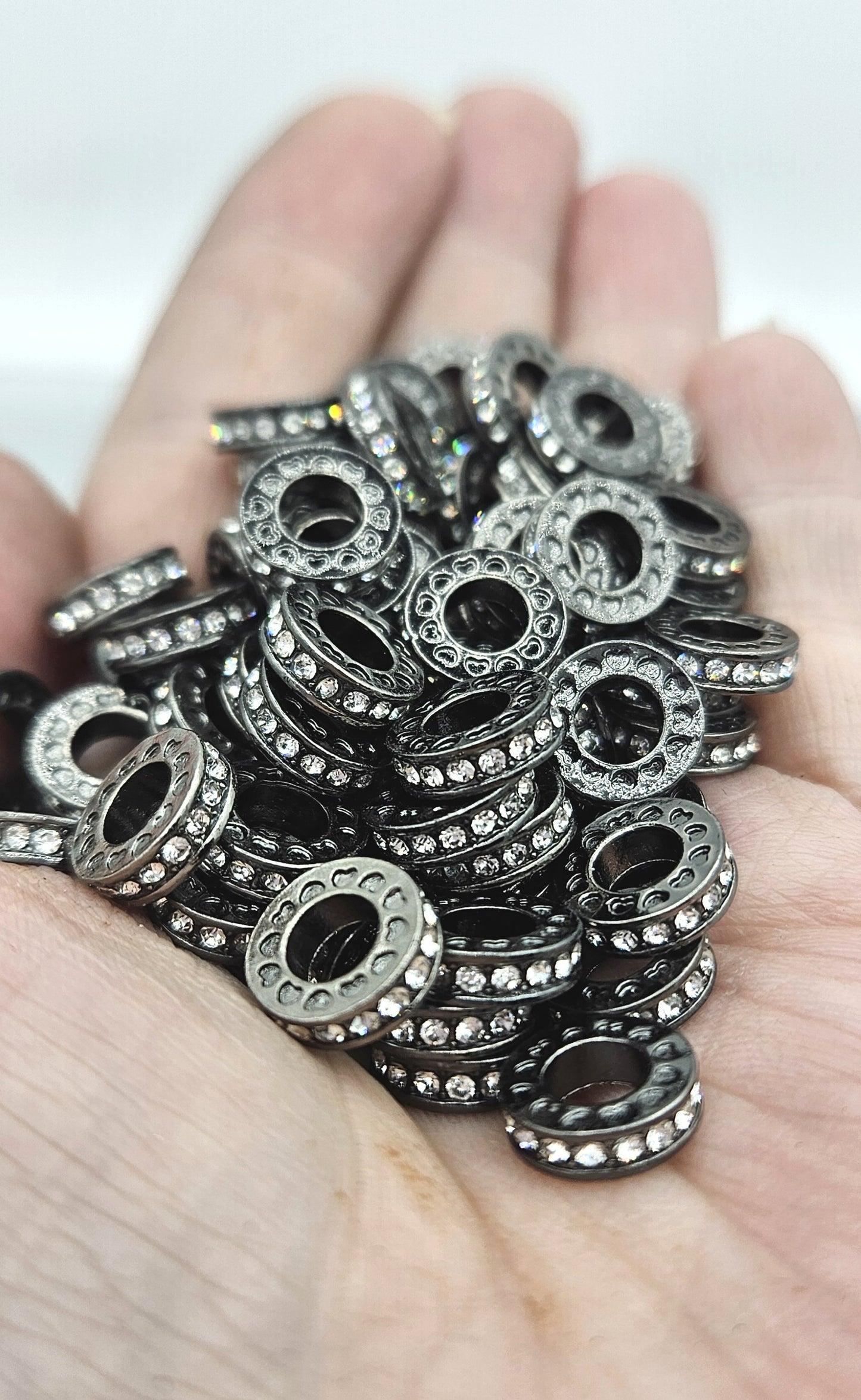 Rhinestone Spacer Beads Black with Clear Crystals - pk 10
