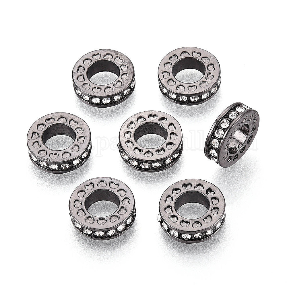 Rhinestone Spacer Beads Black with Clear Crystals - pk 10