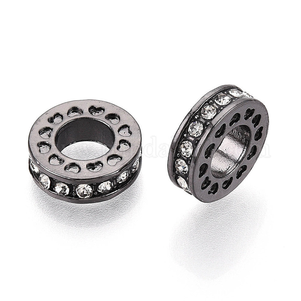 Rhinestone Spacer Beads Black with Clear Crystals - pk 10