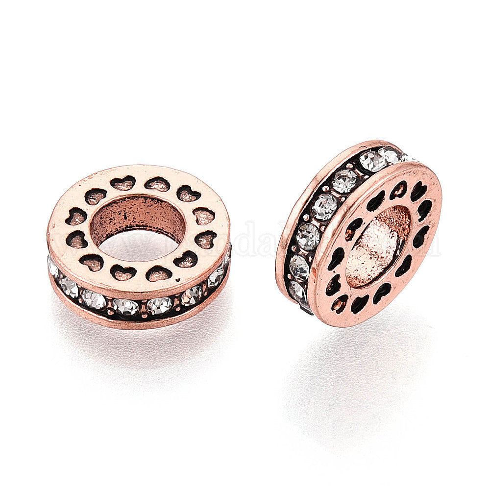 Rhinestone Spacer Beads Red Copper with Clear Crystals - pk 10