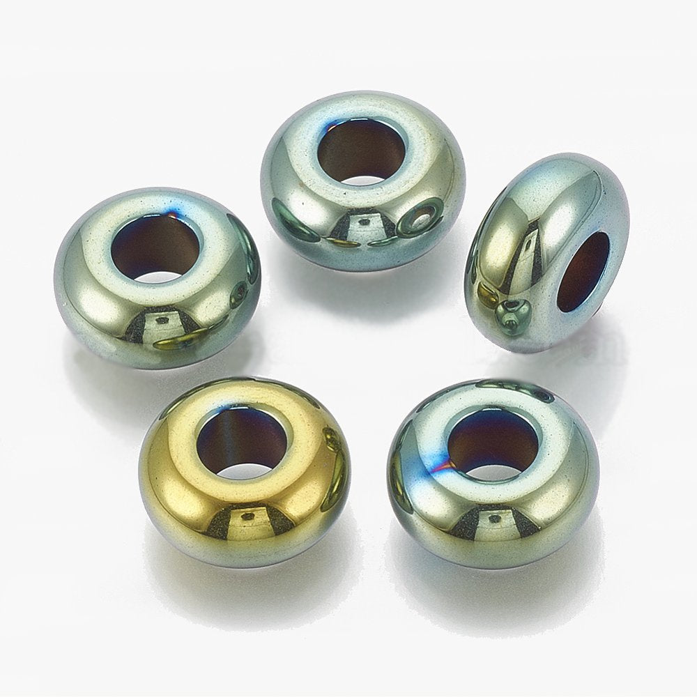 Hematite Green Teal Gold Spacer Beads - pk of 4