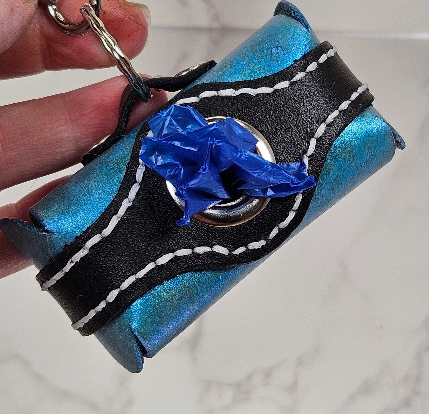 Poop/Waste Bag Dispenser - Turquoise Marbled Metallic 3015 - Champion Show Leads