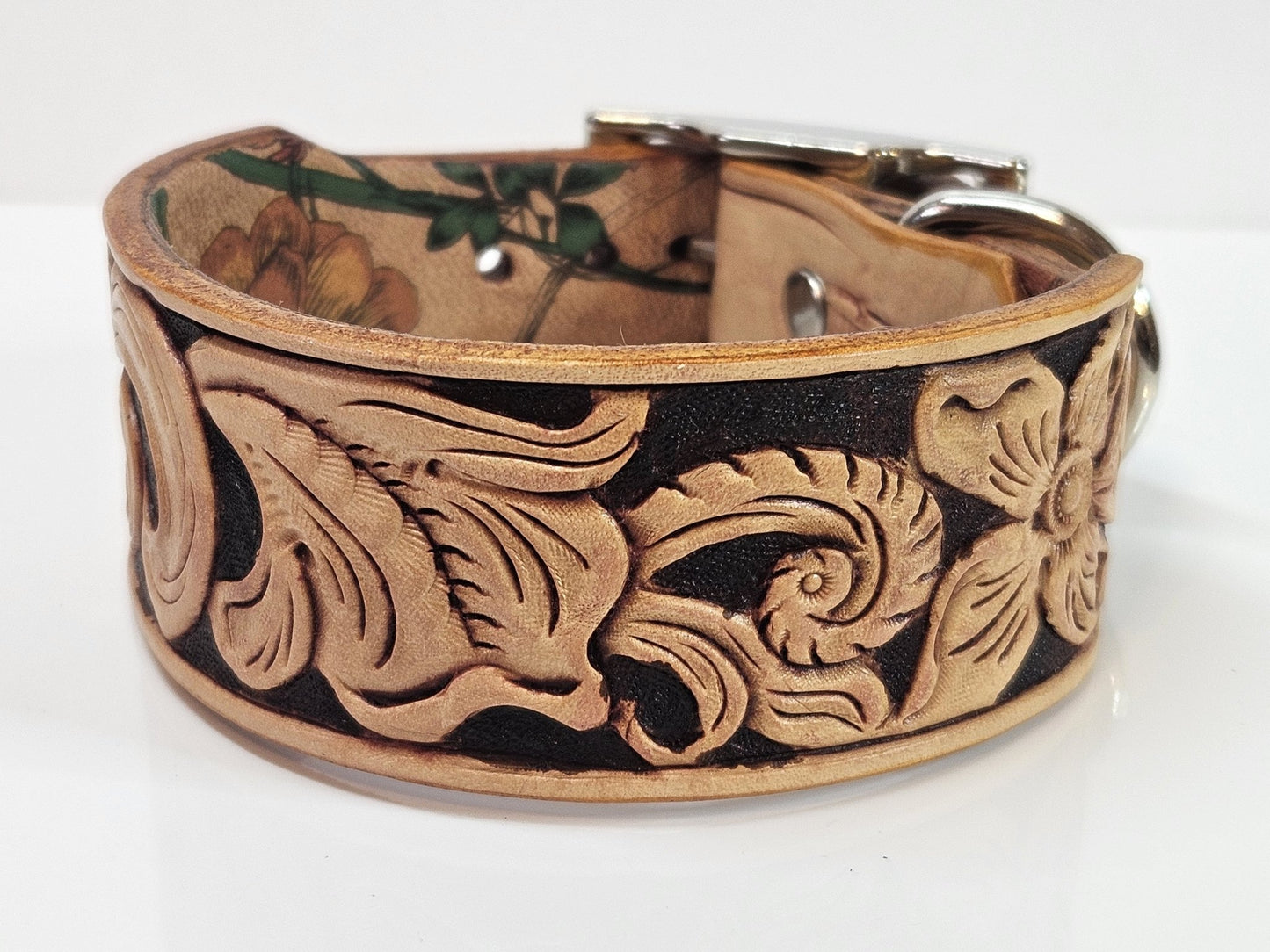 10.5" to 12.5" Genuine Leather Collar - Hand Tooled - Champion Show Leads