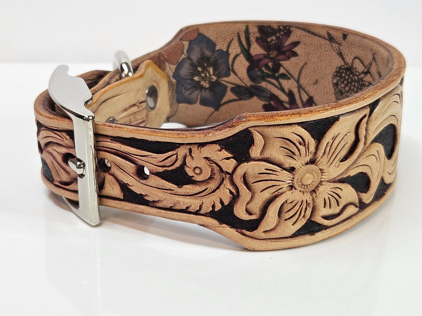10.5" to 12.5" Genuine Leather Collar - Hand Tooled - Champion Show Leads