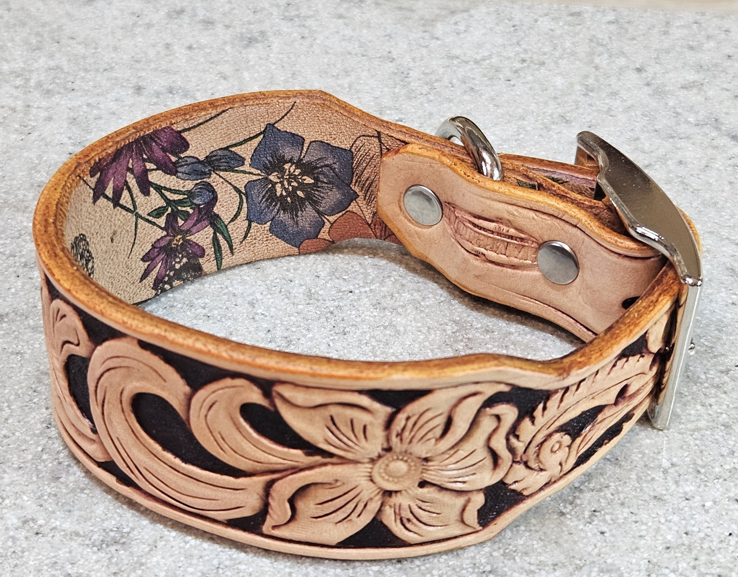 10.5" to 12.5" Genuine Leather Collar - Hand Tooled - Champion Show Leads