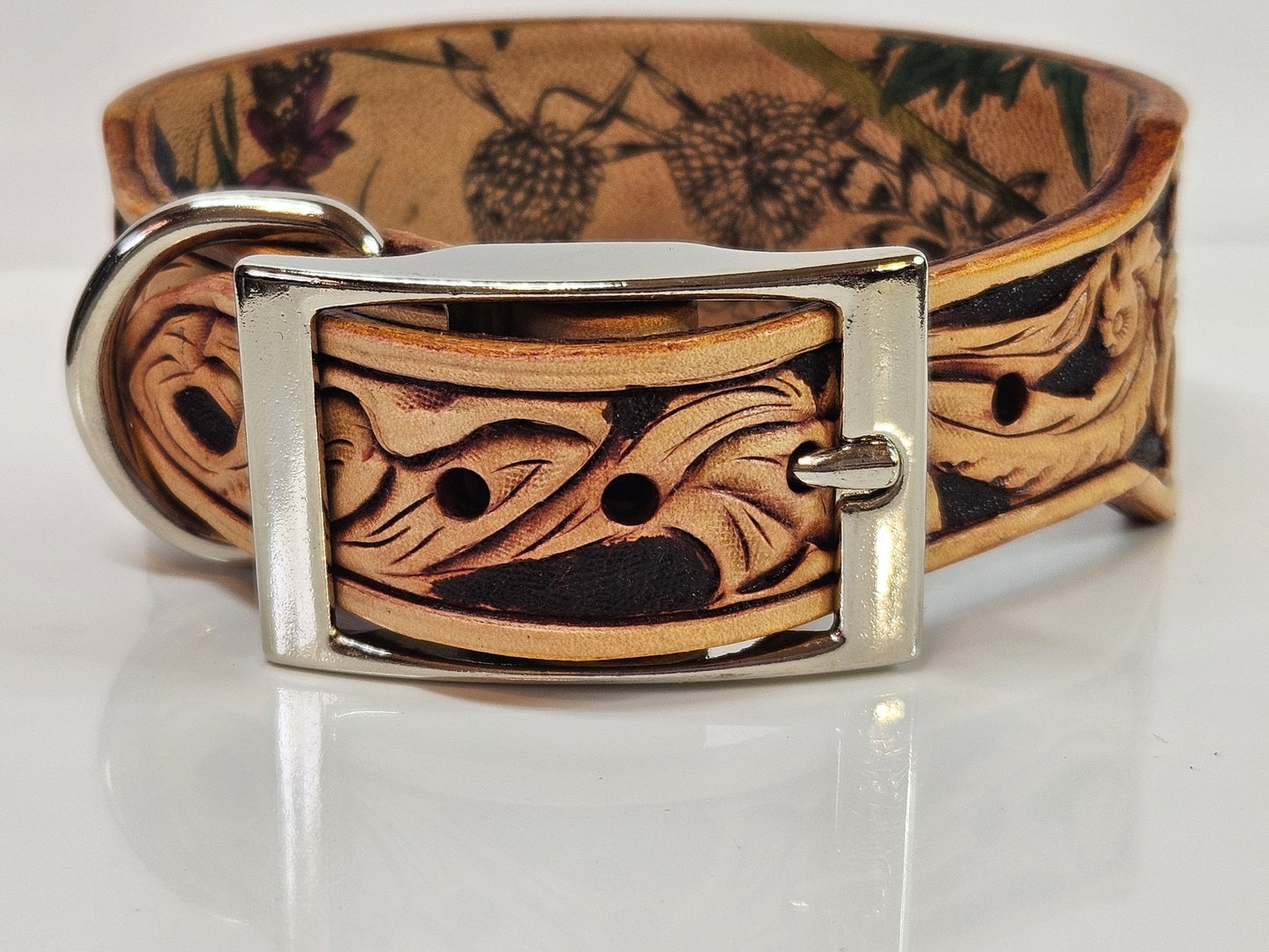 10.5" to 12.5" Genuine Leather Collar - Hand Tooled - Champion Show Leads
