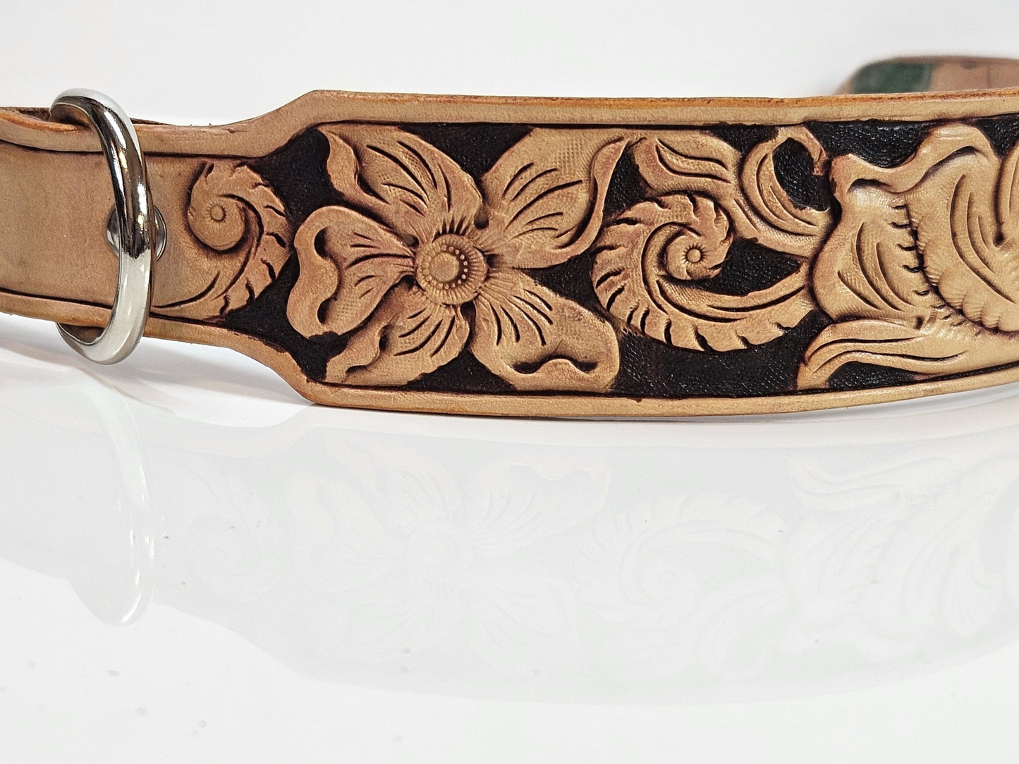 10.5" to 12.5" Genuine Leather Collar - Hand Tooled - Champion Show Leads
