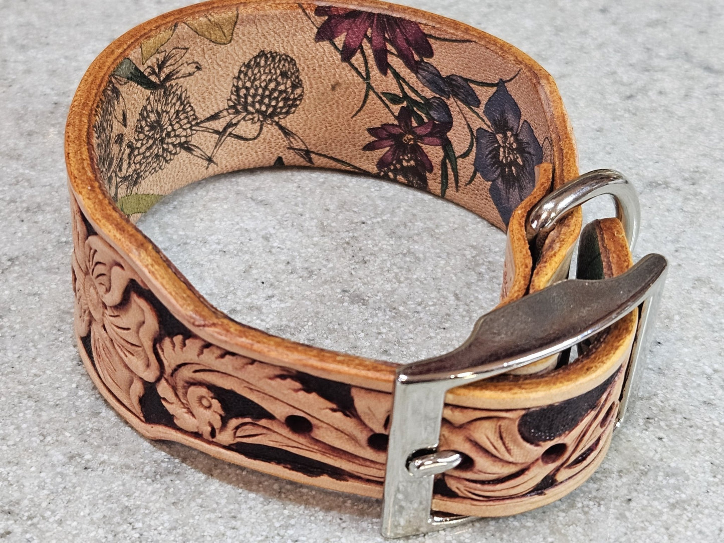 10.5" to 12.5" Genuine Leather Collar - Hand Tooled - Champion Show Leads