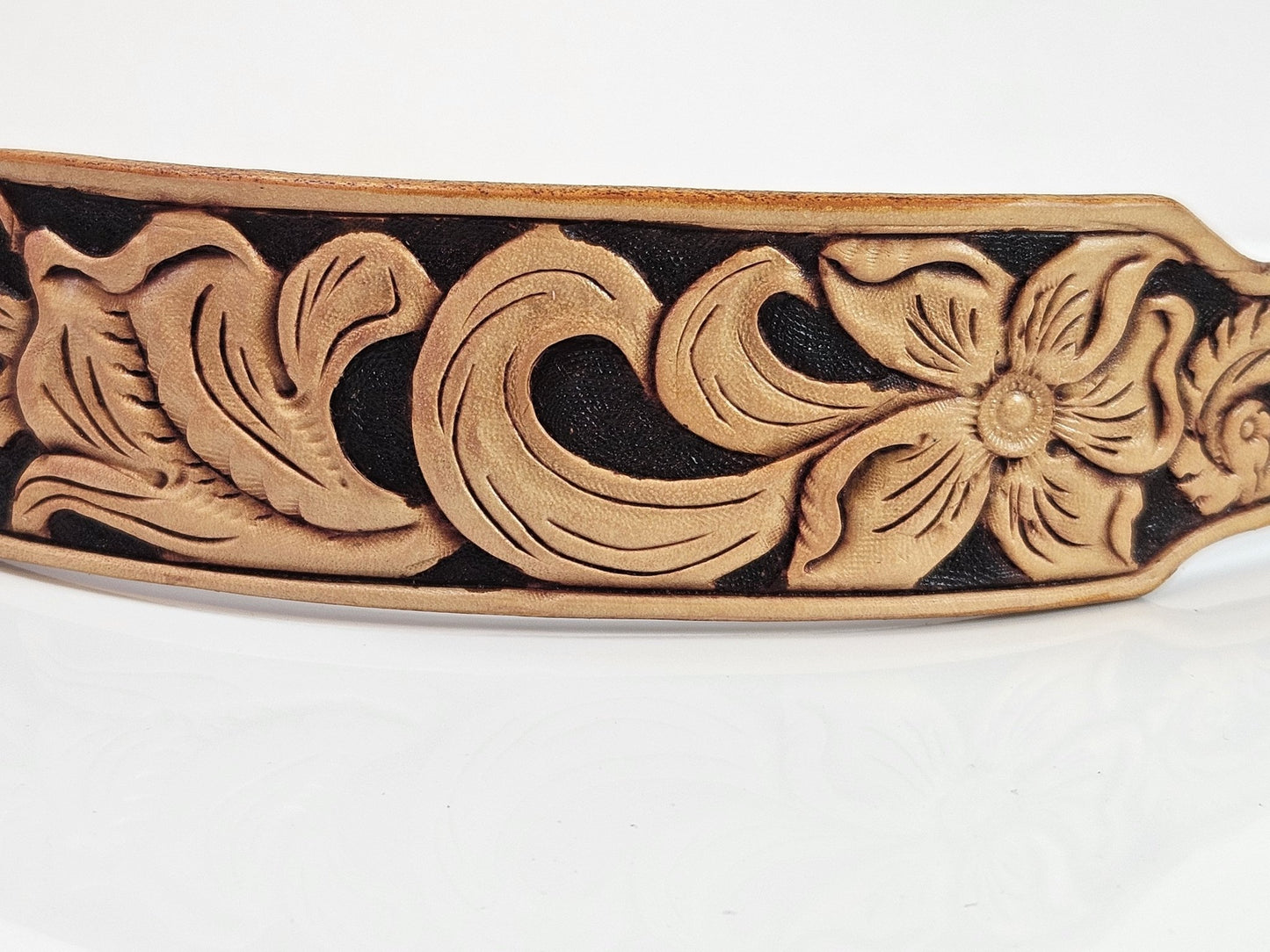 10.5" to 12.5" Genuine Leather Collar - Hand Tooled - Champion Show Leads
