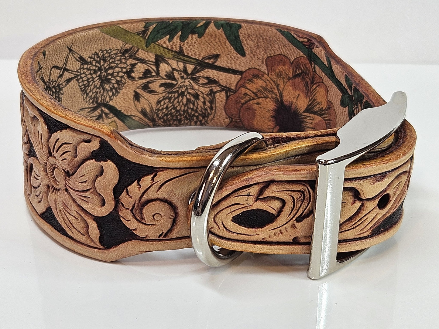 10.5" to 12.5" Genuine Leather Collar - Hand Tooled - Champion Show Leads
