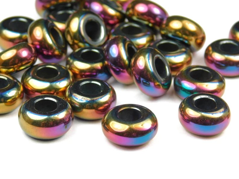 Hematite Blue Purple Pink Gold Spacer Beads - pk of 4