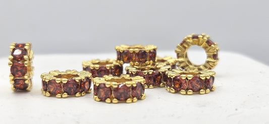 CZ Spacer Beads Gold with Amber Stones
