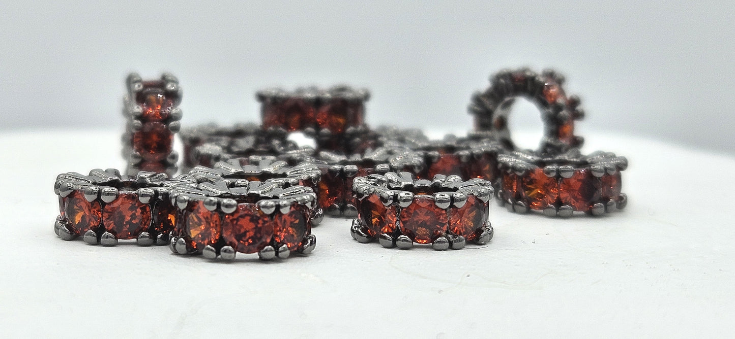 CZ Spacer Beads Gunmetal with Amber Stones