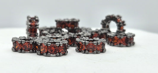 CZ Spacer Beads Gunmetal with Amber Stones