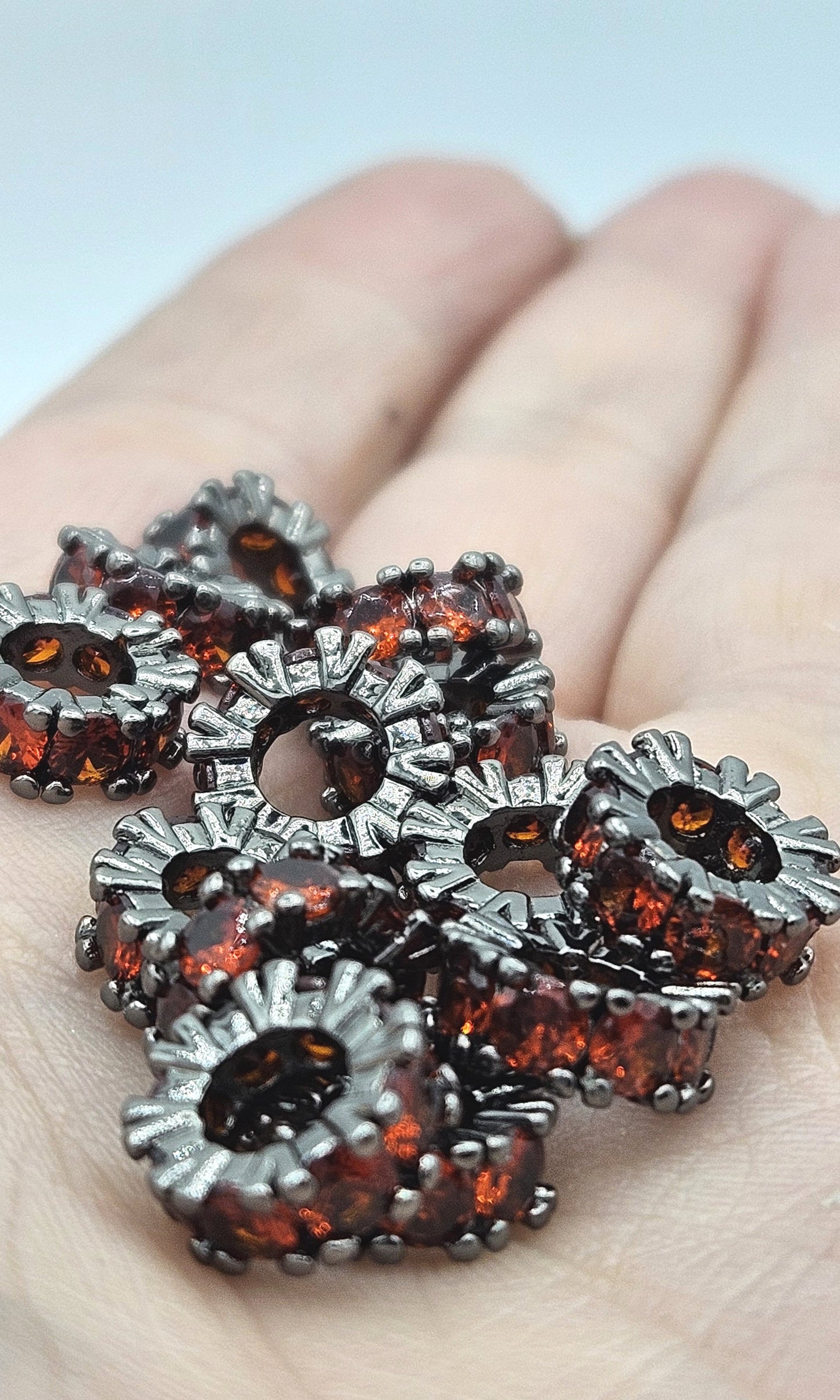 CZ Spacer Beads Gunmetal with Amber Stones