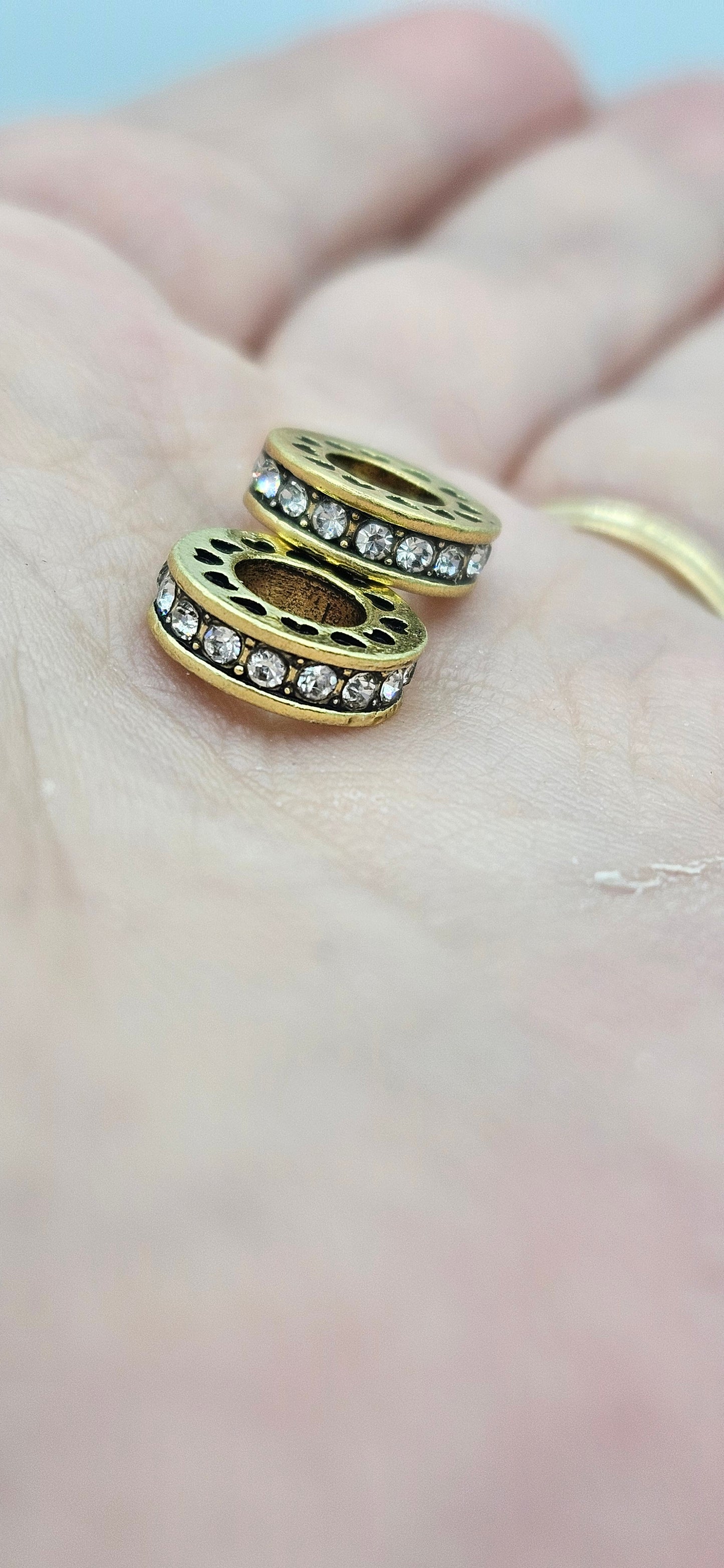 Rhinestone Spacer Beads Gold with Clear Crystals - pk 10