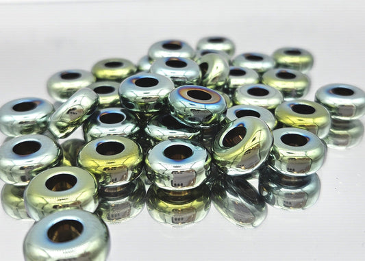 Hematite Green Teal Gold Spacer Beads - pk of 4