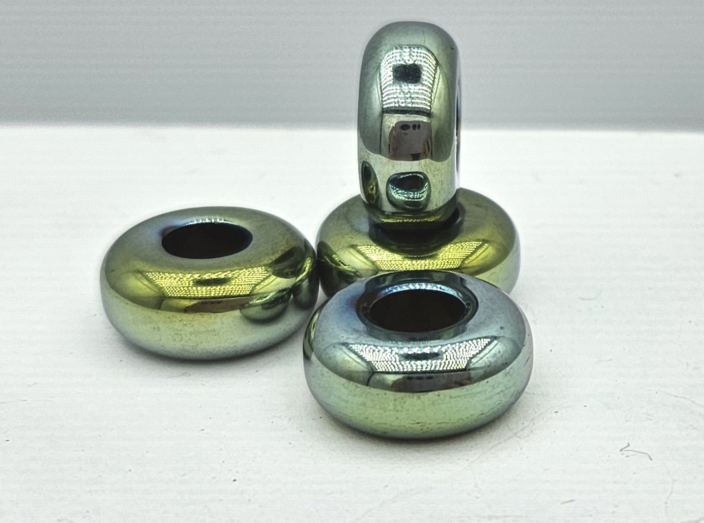Hematite Green Teal Gold Spacer Beads - pk of 4