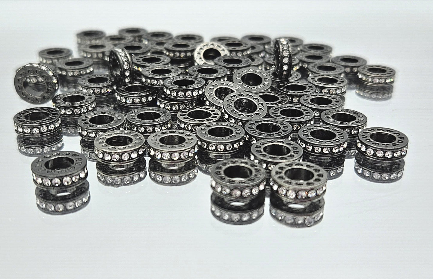 Rhinestone Spacer Beads Black with Clear Crystals - pk 10