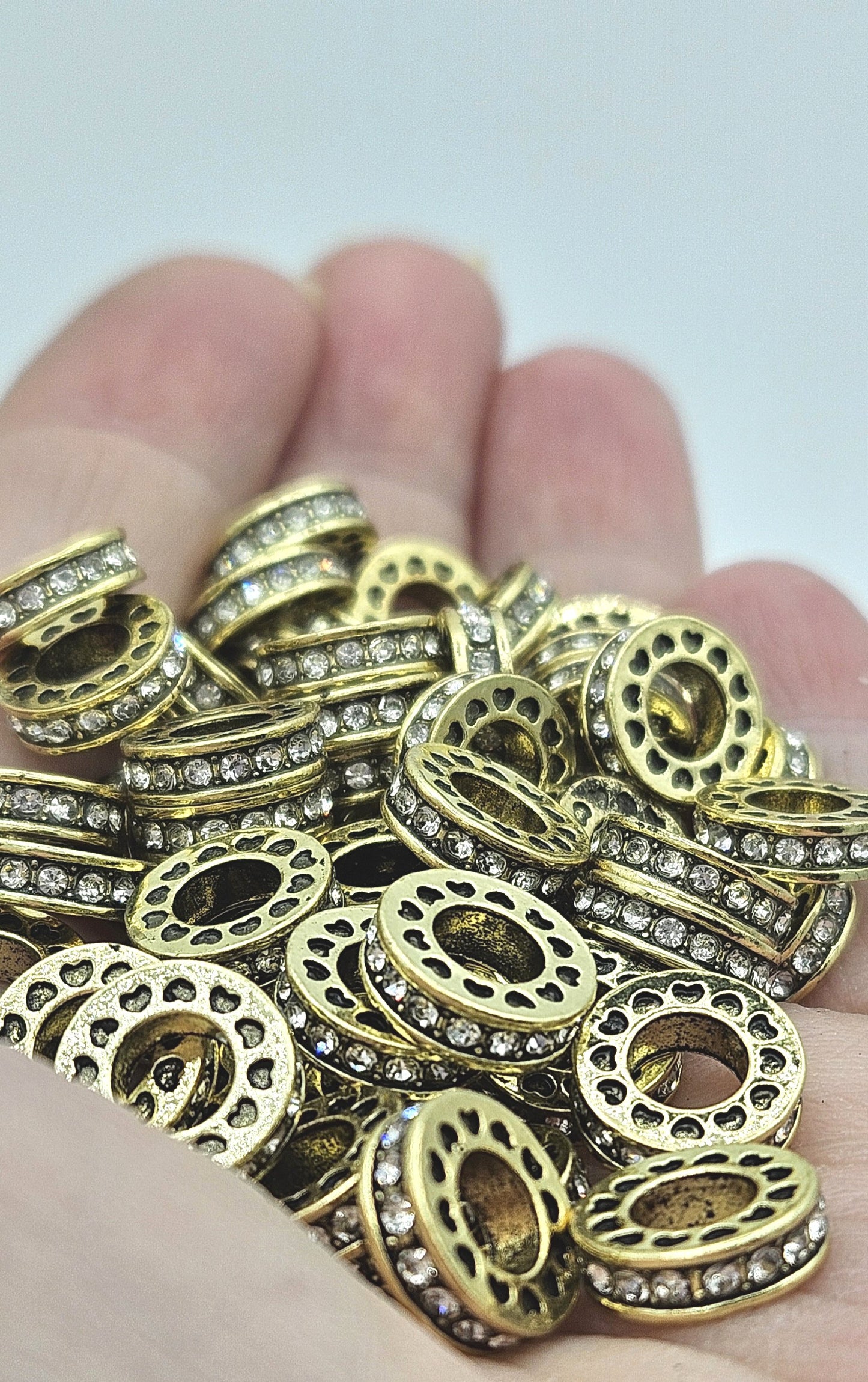 Rhinestone Spacer Beads Gold with Clear Crystals - pk 10