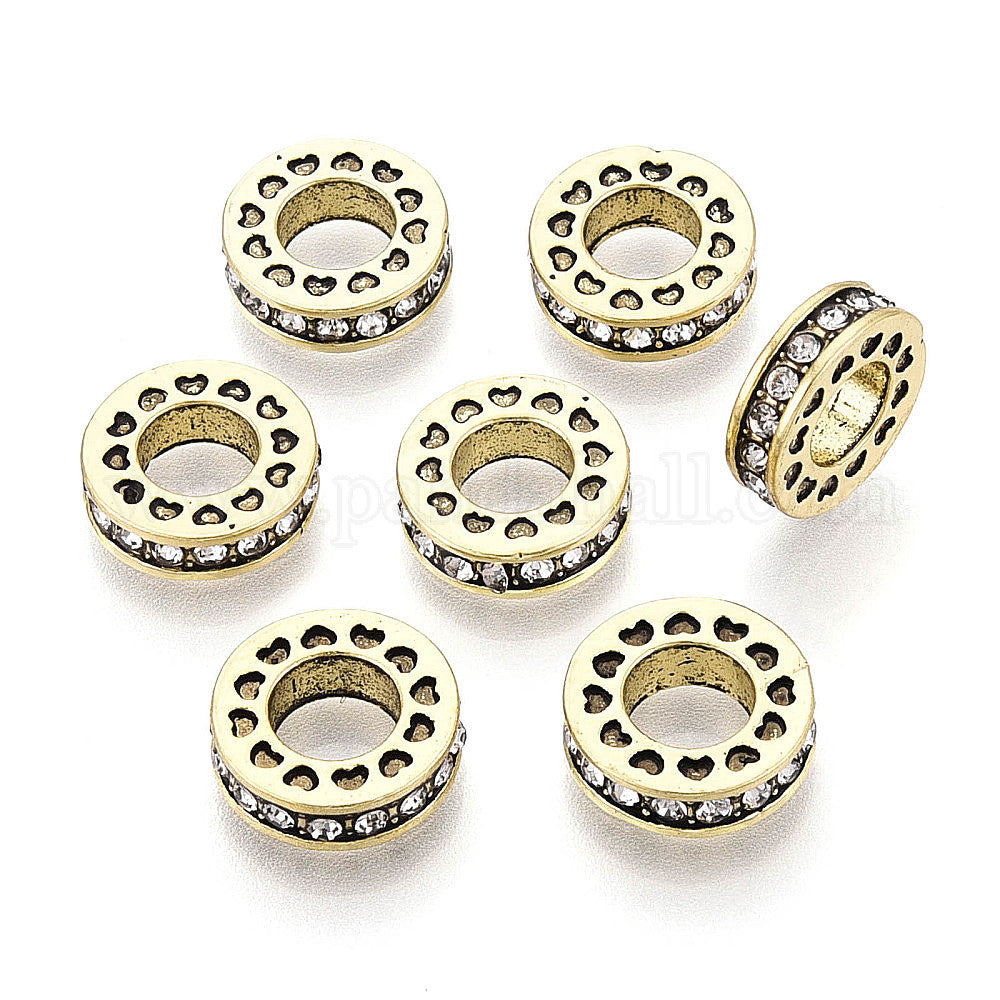 Rhinestone Spacer Beads Gold with Clear Crystals - pk 10
