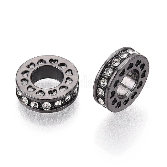 Rhinestone Spacer Beads Black with Clear Crystals - pk 10
