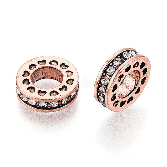 Rhinestone Spacer Beads Red Copper with Clear Crystals - pk 10