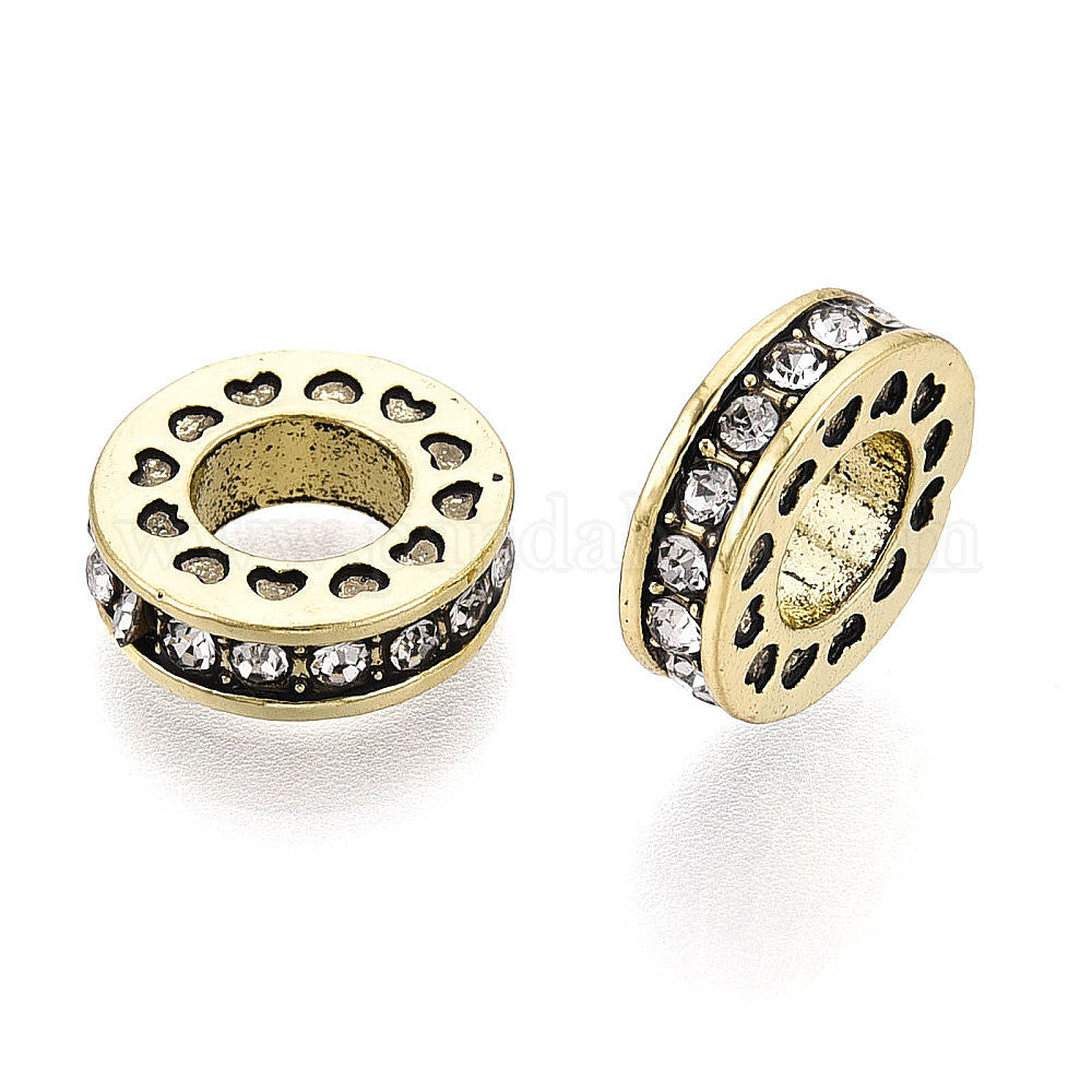 Rhinestone Spacer Beads Gold with Clear Crystals - pk 10