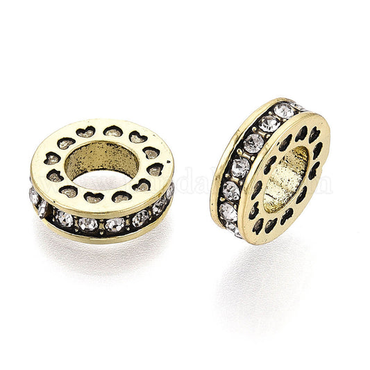Rhinestone Spacer Beads Gold with Clear Crystals - pk 10