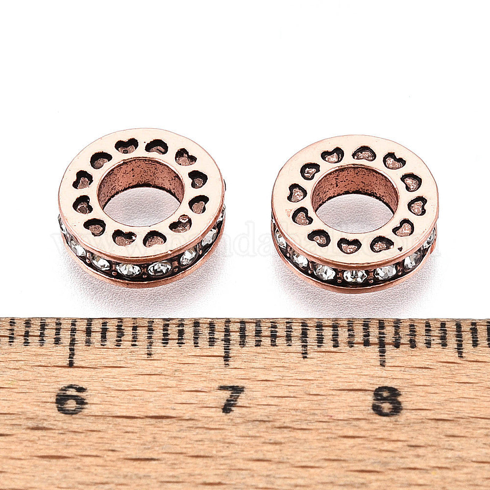 Rhinestone Spacer Beads Red Copper with Clear Crystals - pk 10