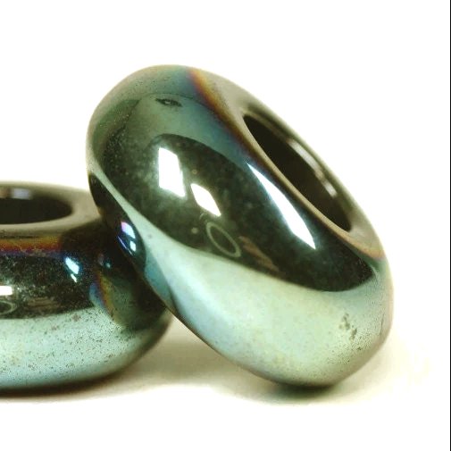 Hematite Green Teal Gold Spacer Beads - pk of 4