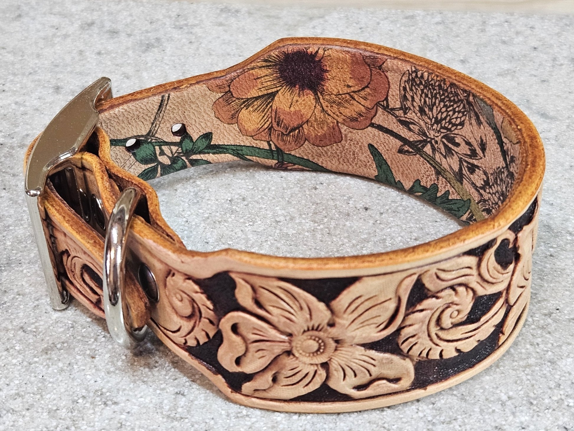 10.5" to 12.5" Genuine Leather Collar - Hand Tooled - Champion Show Leads