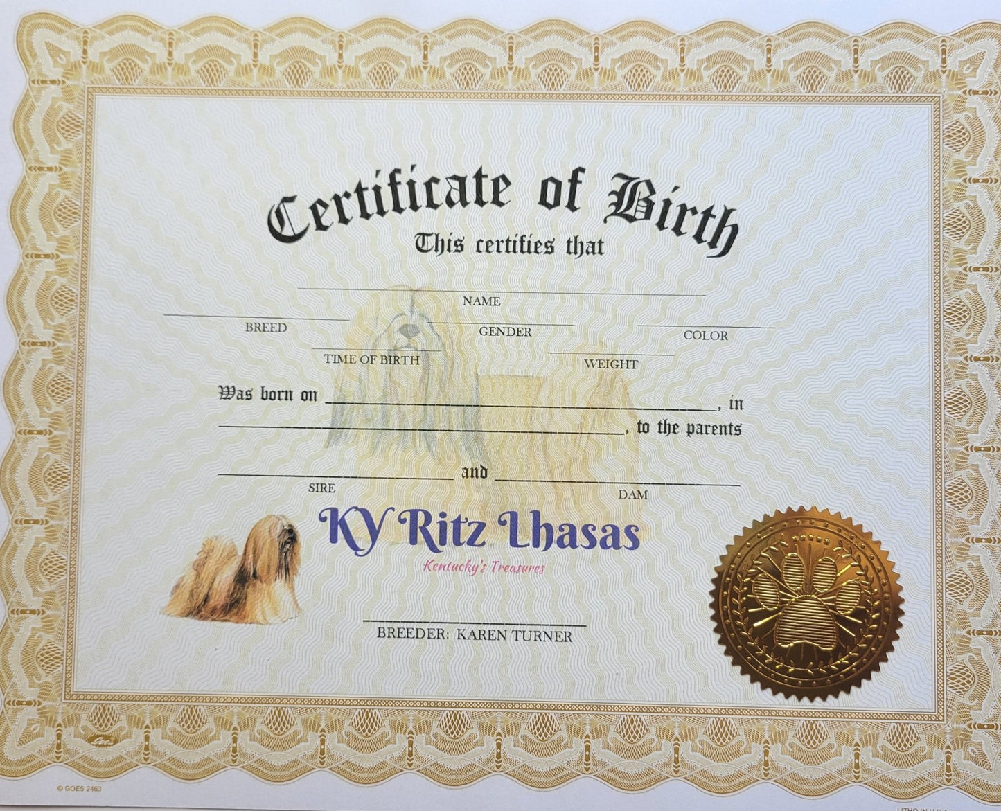 Custom Birth Certificates (Breeders Only) - ChampionShowLeads