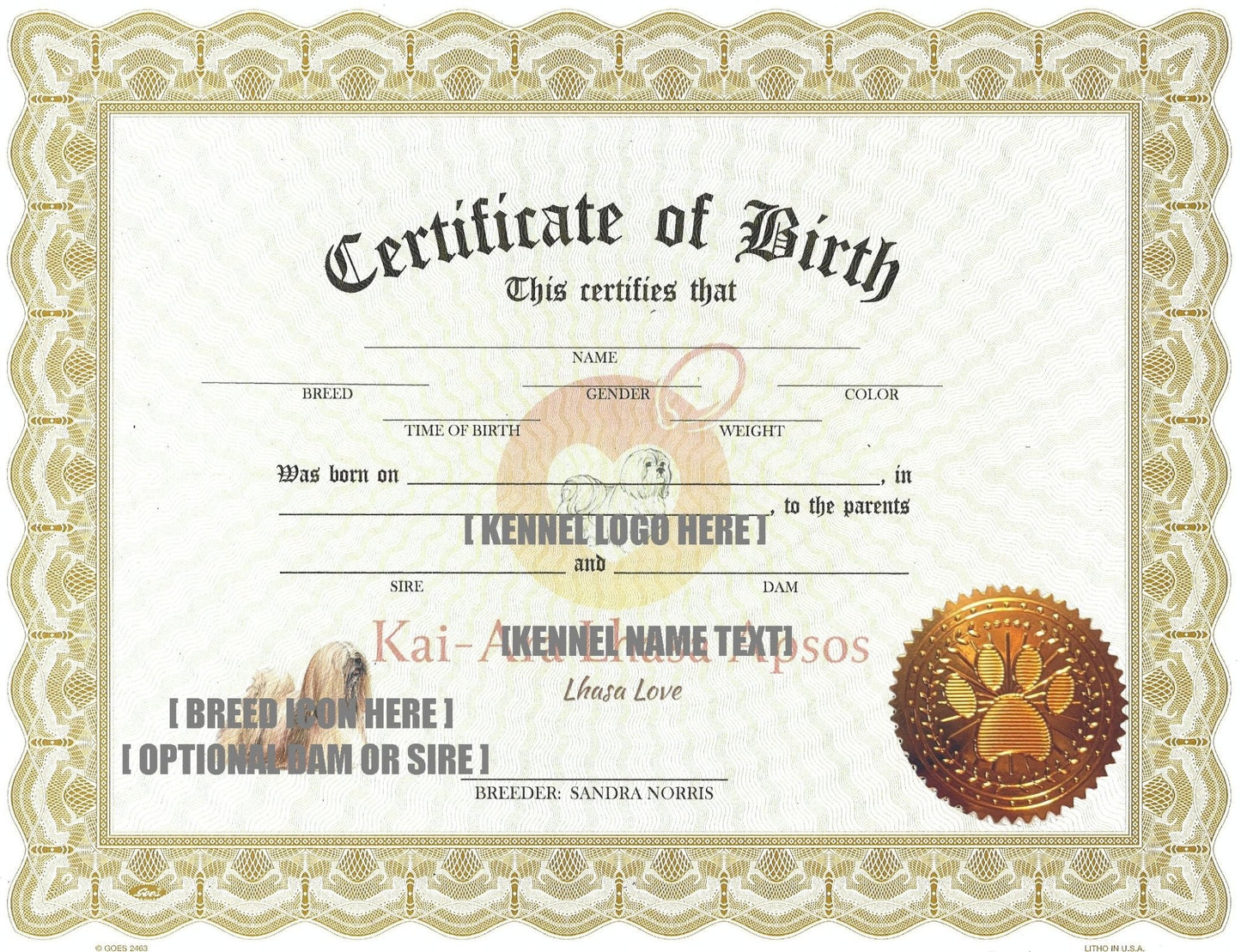 Custom Birth Certificates (Breeders Only) - ChampionShowLeads