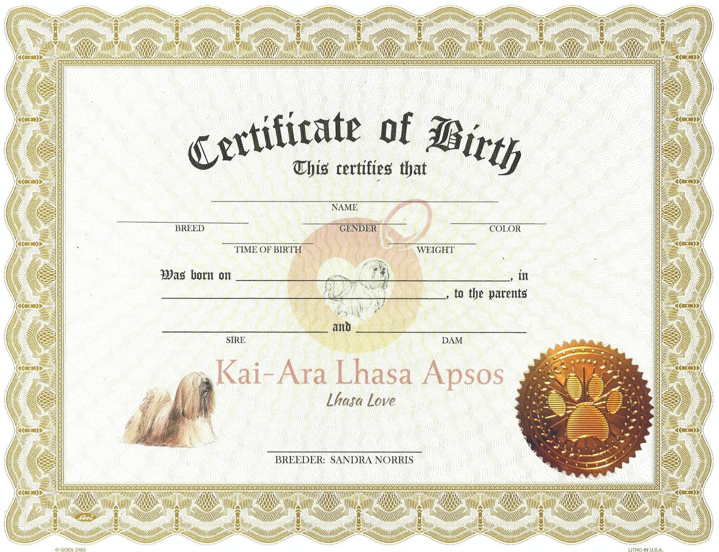 Custom Birth Certificates (Breeders Only) - ChampionShowLeads